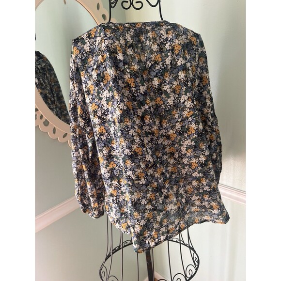 J. Jill Blouse M P Multi Color Floral Button Front Round Neck Long Sleeve Top - Picture 4 of 7